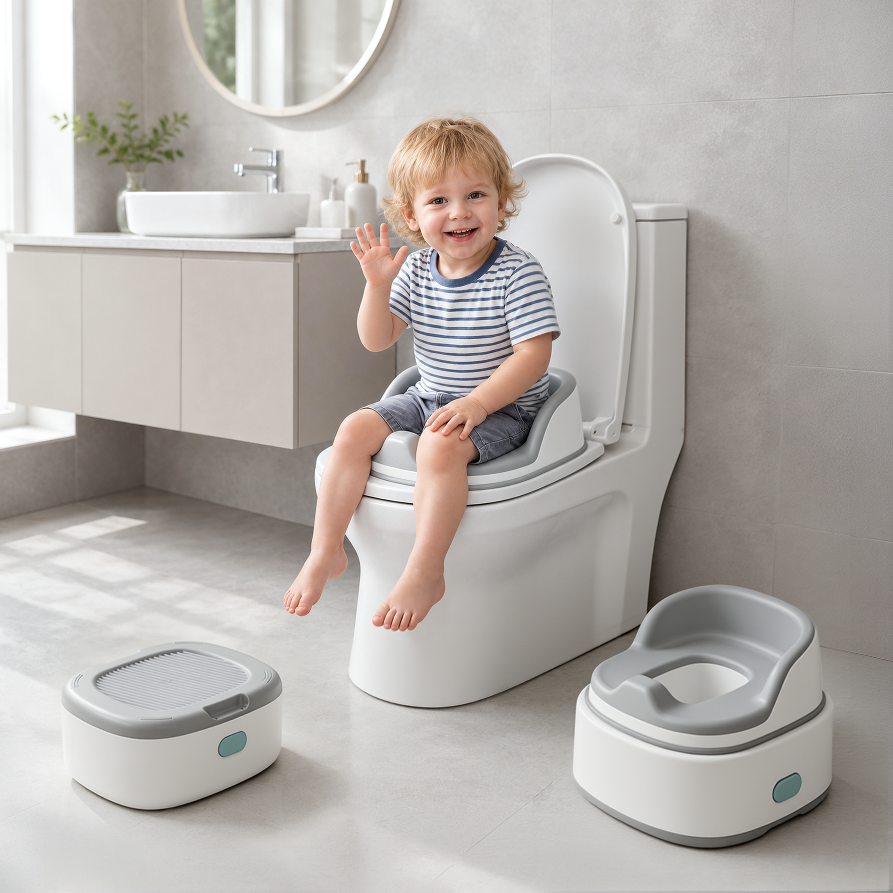 lalalark 3-in-1 Toddler Potty Trainer & Non-Slip Step Stool, Green