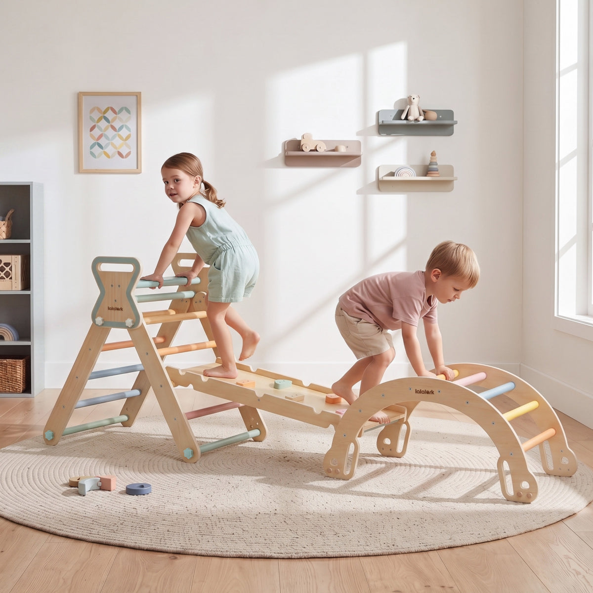 lalalark Pikler Triangle Climbing Fort Set, Multi-color