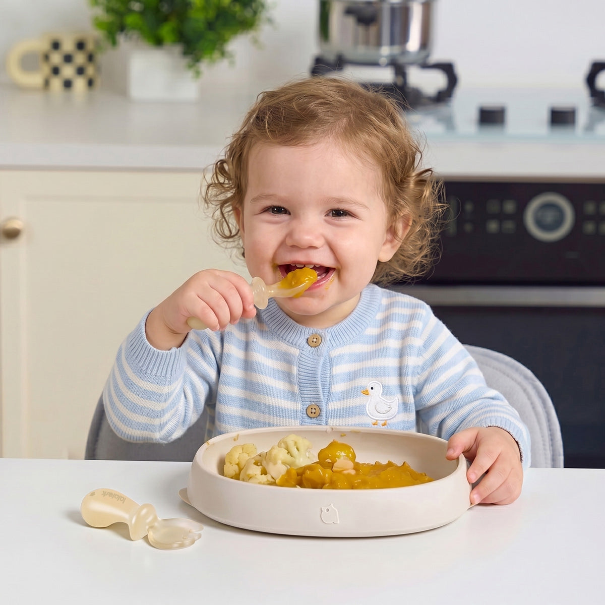lalalark 3-in-1 PPSU Stage-Based Baby Plate & Feeding Set, Oat Milk