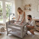 lalalark 3-in-1 curved bedside playard for sleep, care & travel, gray